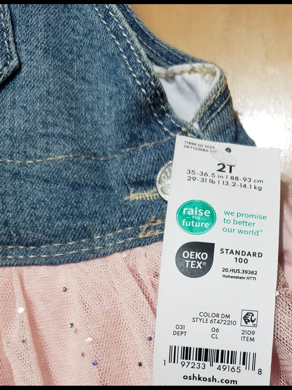 OshKosh B'gosh Denim Overall Dress with Light Pink Tulle Skirt